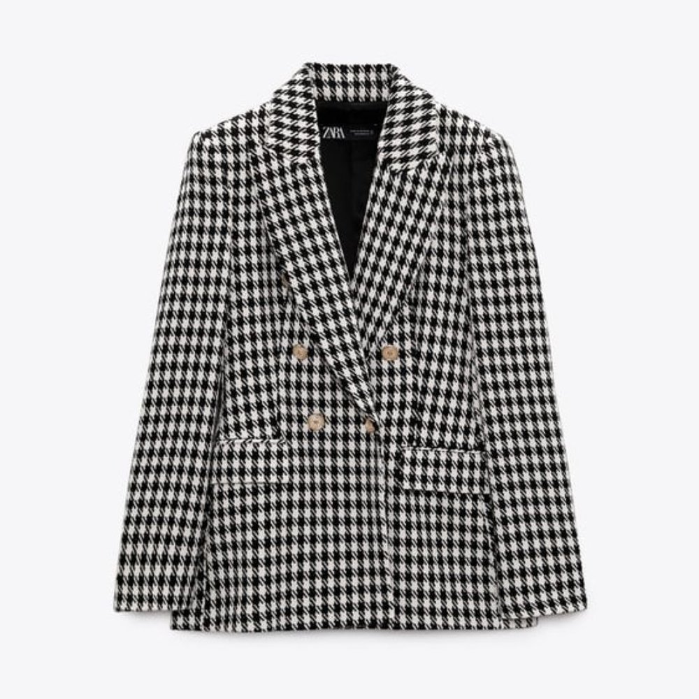 Zara HOUNDSTOOTH DOUBLE-BREASTED BLAZER